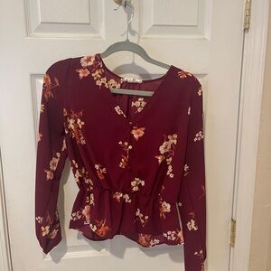 Hippie Rose Burgundy Floral Blouse
